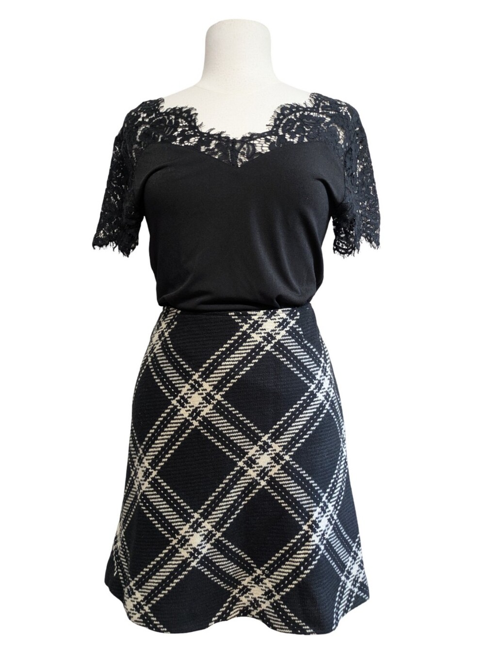 Vintage Esprit Wool Blend Plaid A-Line Skirt Dark Academia Preppy Schoolgirl